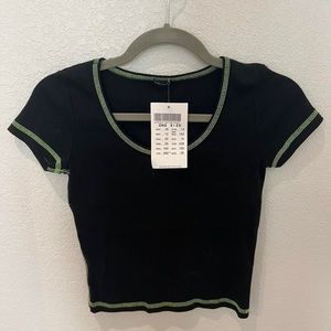 Brandy Melville Black and Green Stitched Crop Top